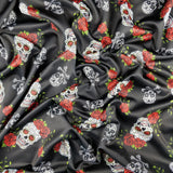 FS343 Skull and Roses | Fabric | Bones, check, Fabric, fashion fabric, Floral, Floral Leopard, Flower, Flowers, Red Roses, Rose, Roses, Scuba, Skull, Skulls | Fabric Styles