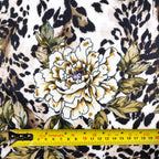 FS364 Leopard Floral | Fabric | Animal, Babywear, Dress making, Fabric, fashion fabric, Floral, Flower, Flowers, jersey, Leopard, Rompers, Scuba, Skirt, Stretch, Stretchy, Trousers | Fabric Styles
