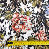 FS364 Leopard Floral | Fabric | Animal, Babywear, Dress making, Fabric, fashion fabric, Floral, Flower, Flowers, jersey, Leopard, Rompers, Scuba, Skirt, Stretch, Stretchy, Trousers | Fabric Styles