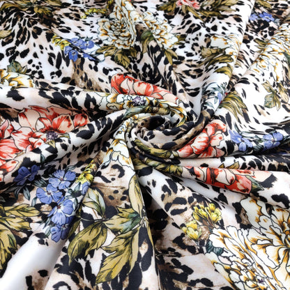 FS364 Leopard Floral | Fabric | Animal, Babywear, Dress making, Fabric, fashion fabric, Floral, Flower, Flowers, jersey, Leopard, Rompers, Scuba, Skirt, Stretch, Stretchy, Trousers | Fabric Styles
