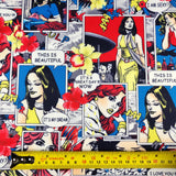 FS376 Comic Strip | Fabric | Andy Warhol, Comic, Comic Book, Comic Strip, Conversational, Fabric, Girl, Girls, I love you, Kid, Love, Scuba | Fabric Styles