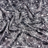 FS725 Spider Webs Scuba Stretch Knit Fabric Black & White | Fabric | Bat, Bats, Fabric, Ghost, Halloween, Haunted, Monochrome, Pumpkin, Scary, Scuba, Skull, Skulls, spider, Spiderweb, Teeth, Web, Webs | Fabric Styles