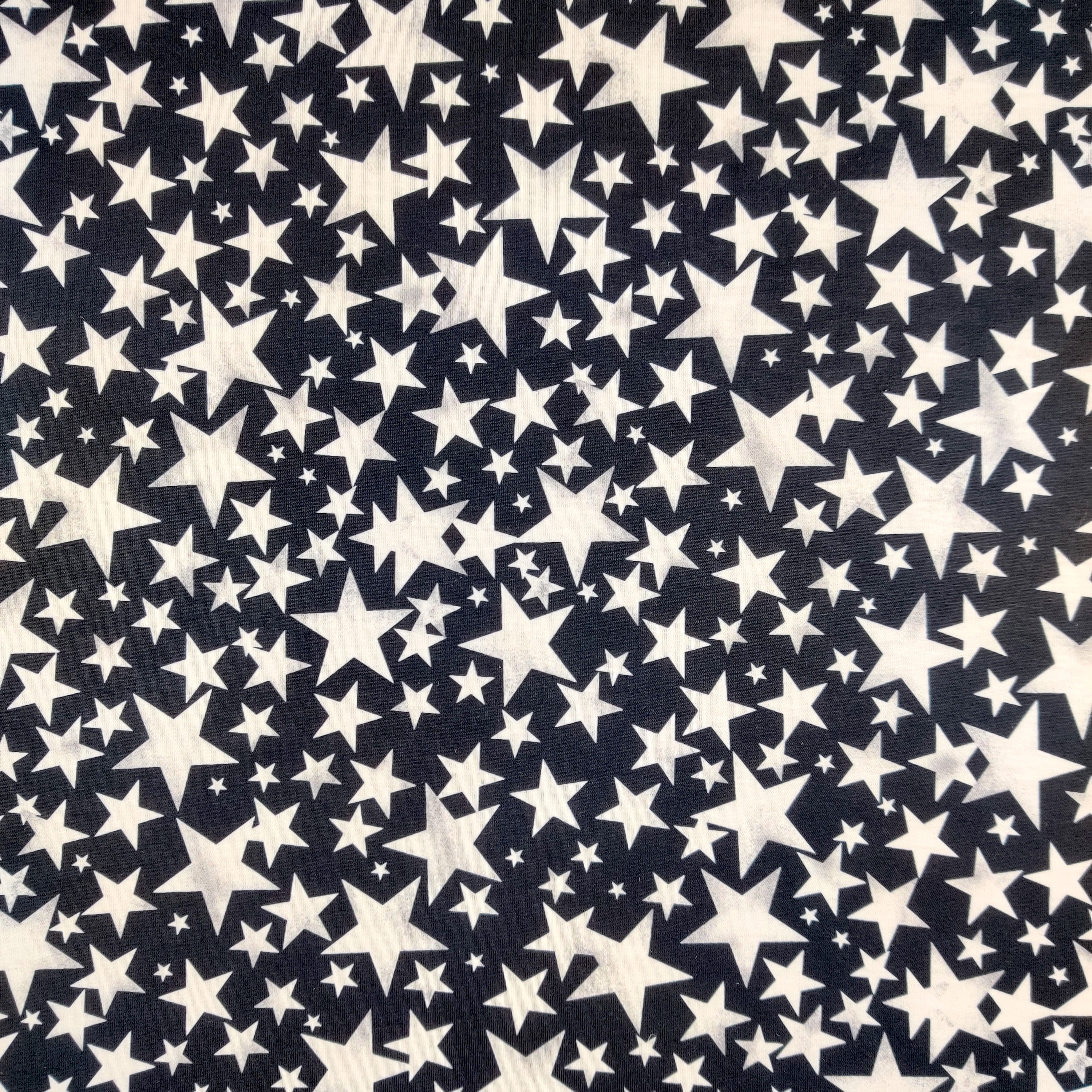FS414_1 White Stars | Fabric | Baby, Boy, Boys, Children, drape, Fabric, fashion fabric, Kid, Kids, Night, sewing, Small Star, Spun Polyester, Spun Polyester Elastane, Star, Starry Night, Stars, Stretchy | Fabric Styles