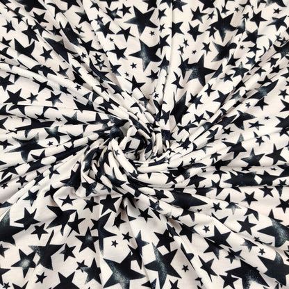 FS414_2 Black Stars | Fabric | Baby, Boys, Child, Children, drape, Fabric, fashion fabric, Kid, Kids, sewing, Spun Polyester Elastane, Star, Starry, Stars, Stretchy | Fabric Styles