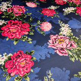 FS363 Zinnia Floral | Fabric | Baby Pink, Big Flowers, dressmaking, elastane, fabric, fabrics, Floral, Flower, Flowers, fs363, leggings, Navy, Peony, pink, poly, polyester, scuba, skirt, stretchy, zinnia | Fabric Styles