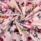 FS095 Floral Bouquet Stretch Knit Fabric White Pink Yellow | Fabric | drape, Fabric, fashion fabric, Floral, Flower, Flowers, Ivory, making, Pink, Rose, Scuba, sewing, Stretchy, White, Yellow | Fabric Styles