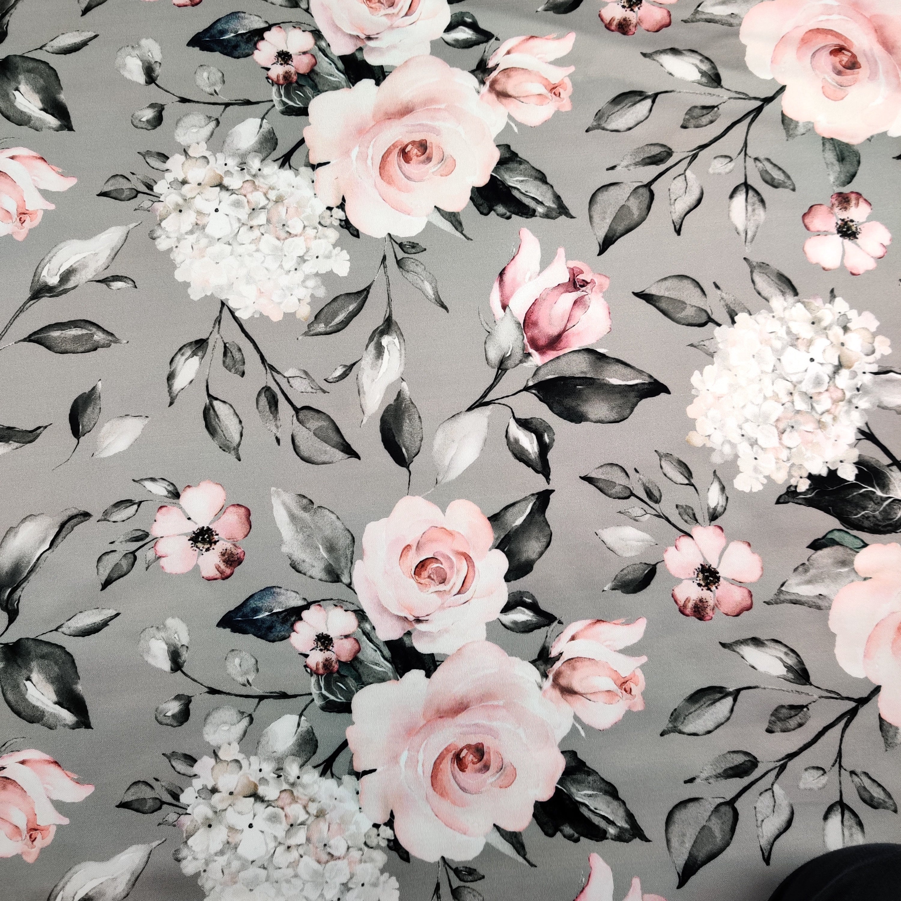 FS426_1 Pastel Floral | Fabric | drape, Fabric, fashion fabric, Floral, Flower, FS426, Grey, Scuba, sewing, Stretchy, Swim, Swimwear | Fabric Styles
