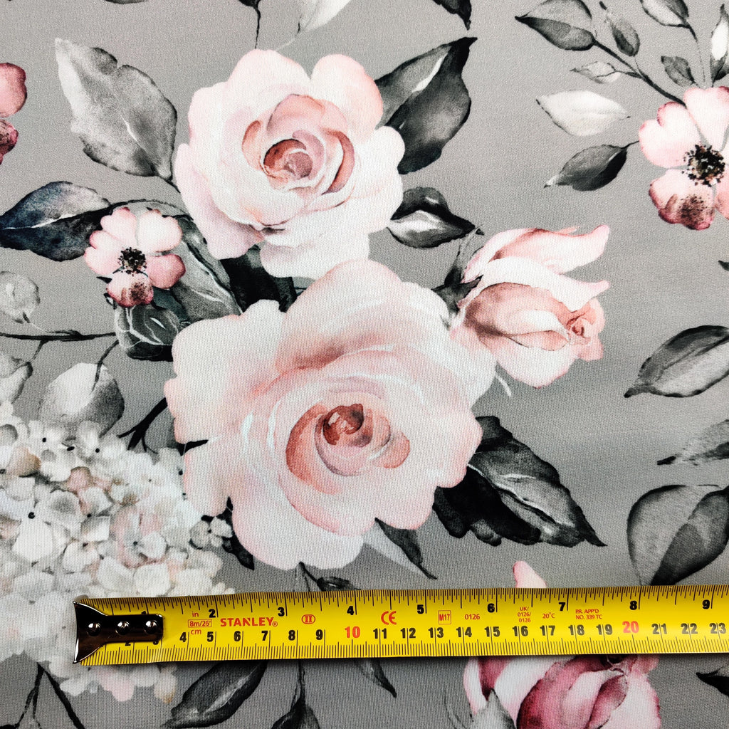 FS426_1 Pastel Floral | Fabric | drape, Fabric, fashion fabric, Floral, Flower, FS426, Grey, Scuba, sewing, Stretchy, Swim, Swimwear | Fabric Styles