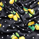 FS443 Lemon Polka Dots | Fabric | Black, drape, Fabric, fashion fabric, Fruit, Fruits, Lemon, Lemons, Polka, Polka Dot, Polka Dots, Scuba, sewing, Stretchy, White | Fabric Styles