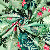 FS471_1 Hawaii Tropical | Fabric | drape, Fabric, fashion fabric, Floral, Floral Leopard, Flower, FS471, Green, Hawaii, Leopard, Leopards, Mint, Orange, palm, Scuba, sewing, Stretchy, Tropical | Fabric Styles