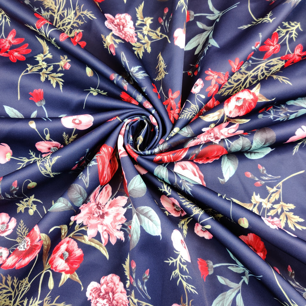 FS101 Floral Scuba Stretch Knit Fabric Navy & Mink – Fabric Styles