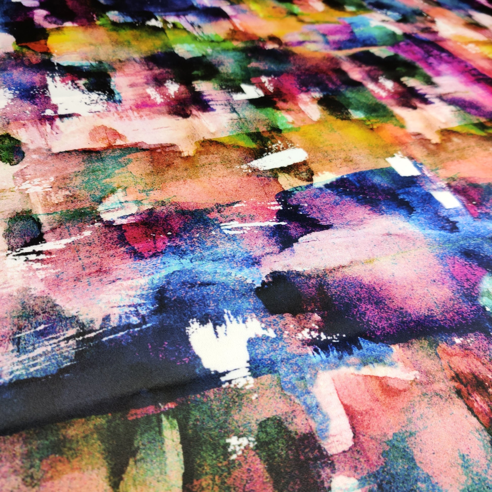 FS458 Rainbow Abstract Paint Strokes | Fabric | Colourful, drape, Fabric, fashion fabric, Nude, paint, paint strokes, Scuba, sewing, Stretchy, tie dye | Fabric Styles