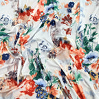 FS561 Tie Dye Floral | Fabric | drape, Fabric, fashion fabric, Floral, Flower, Leaf, Leaves, Lemons, Marcella, Orange, SALE, sewing, Stretchy, Valentino | Fabric Styles