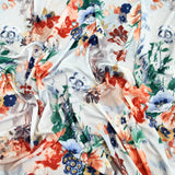 FS561 Tie Dye Floral | Fabric | drape, Fabric, fashion fabric, Floral, Flower, Leaf, Leaves, Lemons, Marcella, Orange, SALE, sewing, Stretchy, Valentino | Fabric Styles