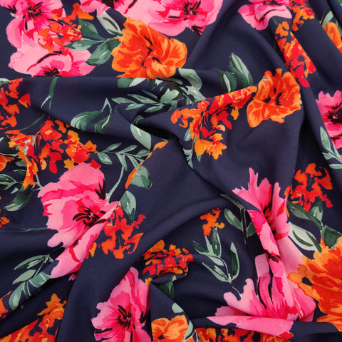 FS548 Navy Floral | Fabric | Bubble Crepe, drape, Fabric, fashion fabric, Floral, Flower, Limited, SALE, sewing | Fabric Styles