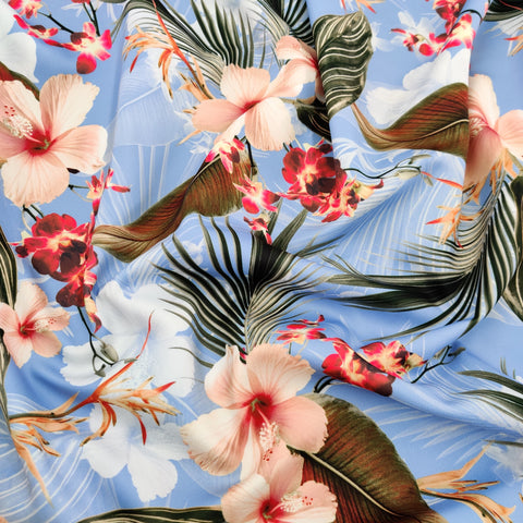FS524_2 Blue Tropical | Fabric | drape, Eagle, Fabric, fashion fabric, Floral, Flower, Scuba, sewing, Stretchy | Fabric Styles