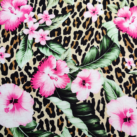 FS520 Tropical Floral Leopard | Fabric | Animal, Animals, drape, Fabric, fashion fabric, Floral, Floral Leopard, Flower, Leopard, Leopards, sewing, spun poly, Spun Polyester, Spun Polyester Elastane, Stretchy | Fabric Styles