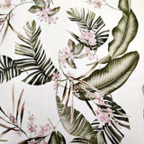 FS523_2 White Tropical Feather | Fabric | drape, Fabric, fashion fabric, Floral, Flower, Palm, Scuba, Stretchy, Tropical | Fabric Styles