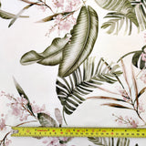 FS523_2 White Tropical Feather | Fabric | drape, Fabric, fashion fabric, Floral, Flower, Palm, Scuba, Stretchy, Tropical | Fabric Styles