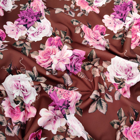 FS551 Maroon Floral | Fabric | brown, drape, Eagle, Fabric, fashion fabric, Floral, Flower, maroon, pink, Scuba, sewing, Stretchy | Fabric Styles