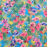 FS530 Jungle Tropical | Fabric | drape, Fabric, fashion fabric, Floral, Green, jersey, making, Orange, Palm, sewing, spun polyester, Spun Polyester Elastane, stretch, Stretchy, Tropical | Fabric Styles