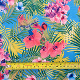 FS530 Jungle Tropical | Fabric | drape, Fabric, fashion fabric, Floral, Green, jersey, making, Orange, Palm, sewing, spun polyester, Spun Polyester Elastane, stretch, Stretchy, Tropical | Fabric Styles