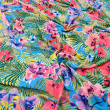 FS530 Jungle Tropical | Fabric | drape, Fabric, fashion fabric, Floral, Green, jersey, making, Orange, Palm, sewing, spun polyester, Spun Polyester Elastane, stretch, Stretchy, Tropical | Fabric Styles