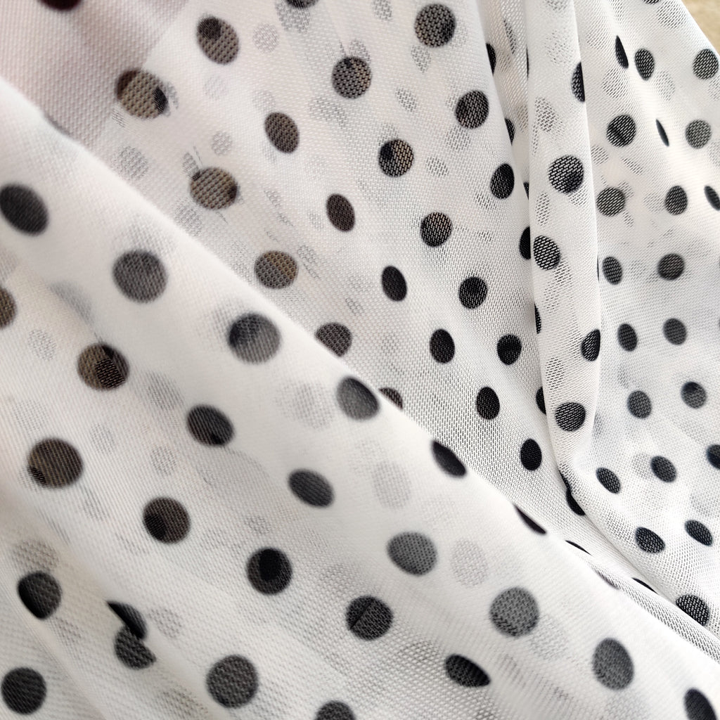 FS565 Spots | Fabric | black, dot, dots, drape, Fabric, fashion fabric, FS133, jersey, making, Power Mesh, Powermesh, SALE, sewing, spot, Spots, stretch, Stretchy, white | Fabric Styles