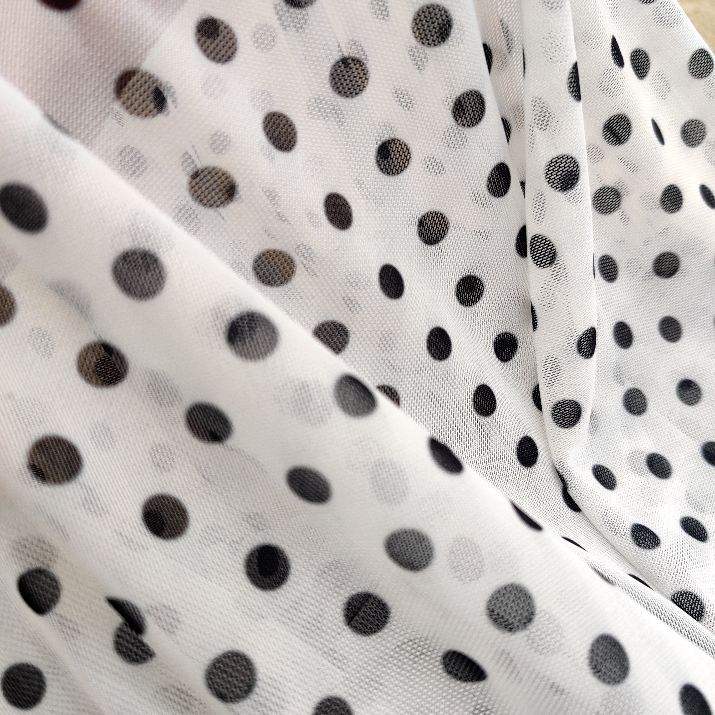 FS565 Spots | Fabric | black, dot, dots, drape, Fabric, fashion fabric, FS133, jersey, making, Power Mesh, Powermesh, SALE, sewing, spot, Spots, stretch, Stretchy, white | Fabric Styles