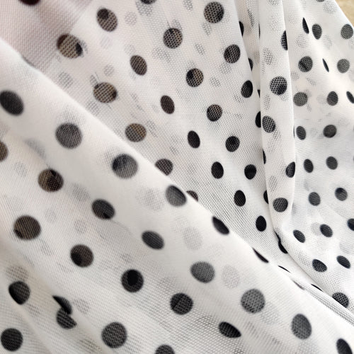 FS565 Spots | Fabric | black, dot, dots, drape, Fabric, fashion fabric, FS133, jersey, making, Power Mesh, Powermesh, SALE, sewing, spot, Spots, stretch, Stretchy, white | Fabric Styles