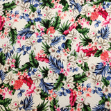 FS532_1 White Floral | Fabric | drape, Fabric, fashion fabric, Floral, FS133, Green, jersey, making, Orange, Palm, sewing, spun polyester, Spun Polyester Elastane, stretch, Stretchy, Tropical | Fabric Styles