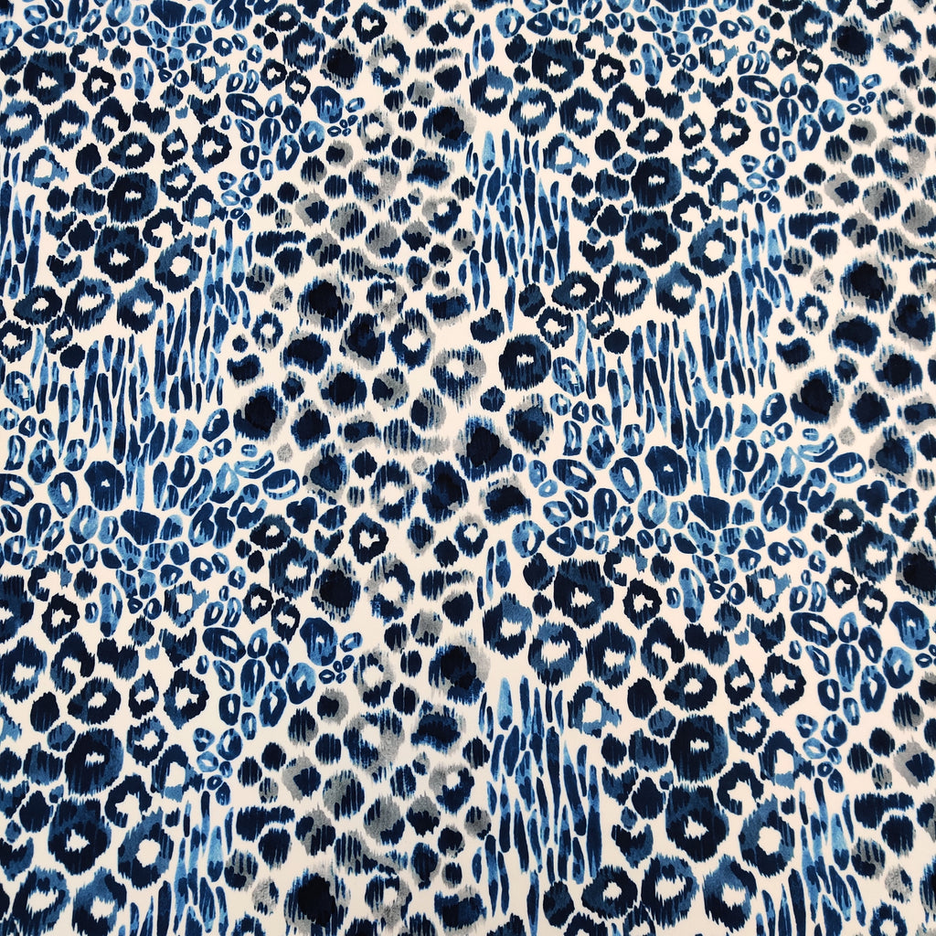 FS555 Blue Daze Leopard | Fabric | Animal, Blue, drape, Fabric, fashion fabric, Leopard, Scuba, sewing, Stretchy | Fabric Styles