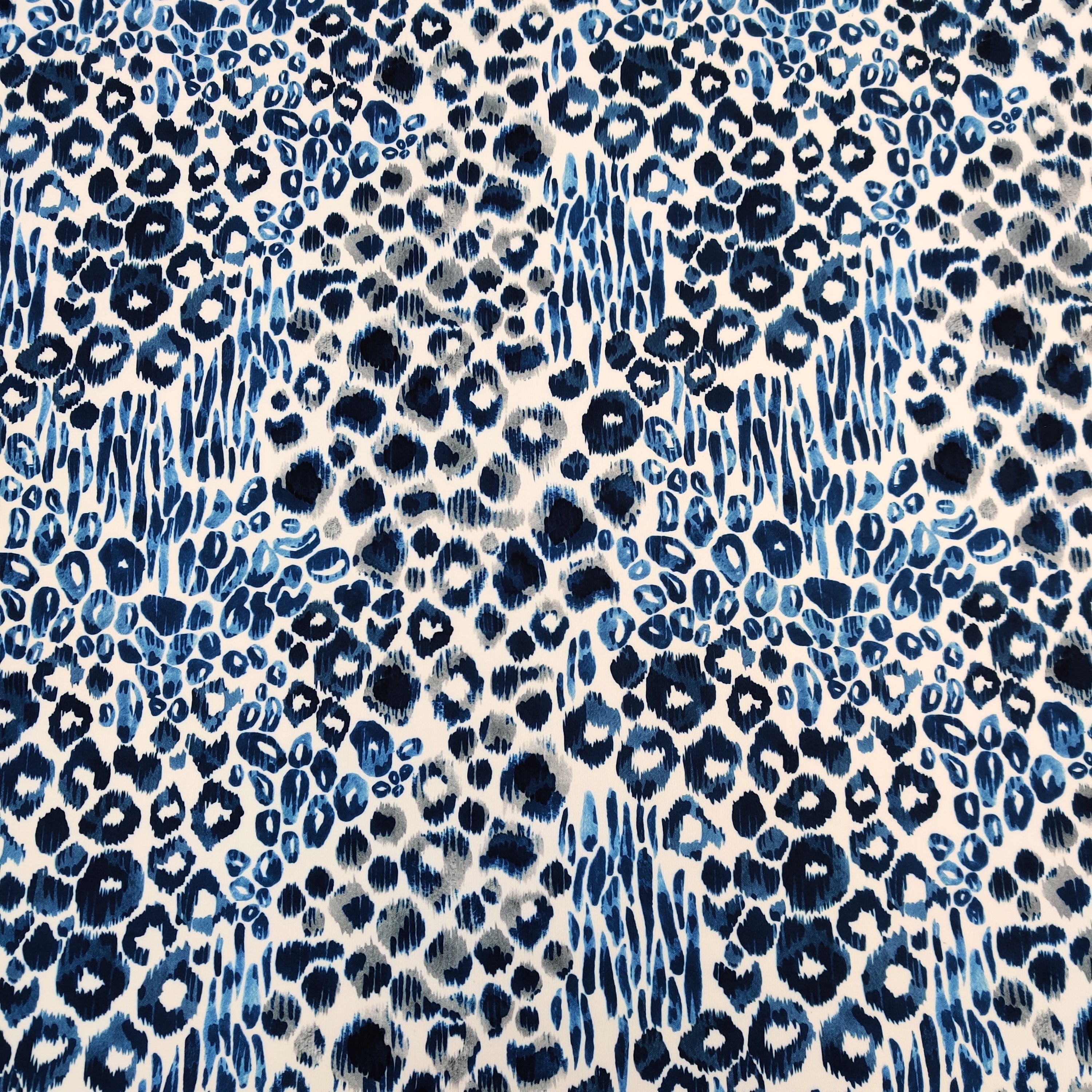 FS555 Blue Daze Leopard | Fabric | Animal, Blue, drape, Fabric, fashion fabric, Leopard, Scuba, sewing, Stretchy | Fabric Styles