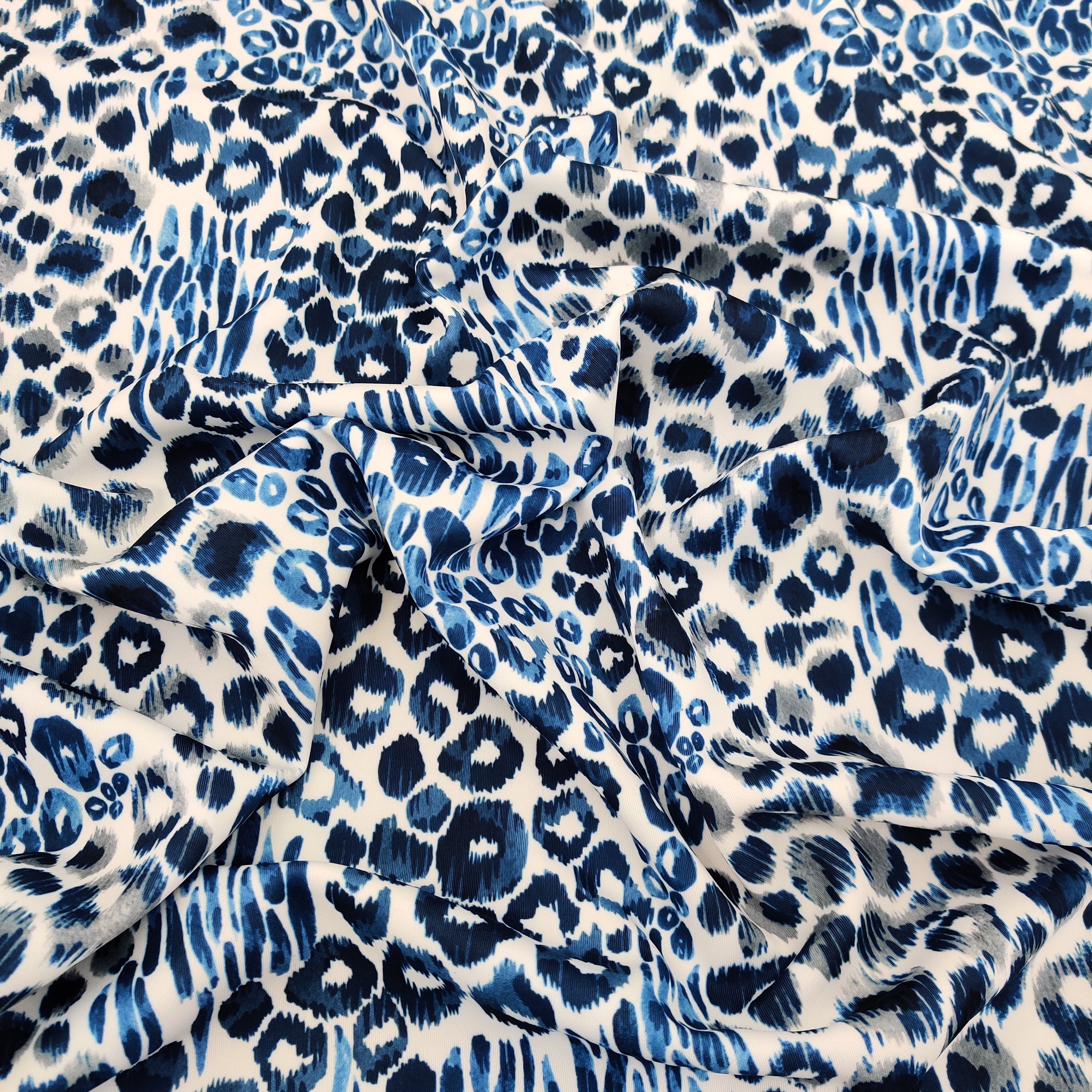 FS555 Blue Daze Leopard | Fabric | Animal, Blue, drape, Fabric, fashion fabric, Leopard, Scuba, sewing, Stretchy | Fabric Styles