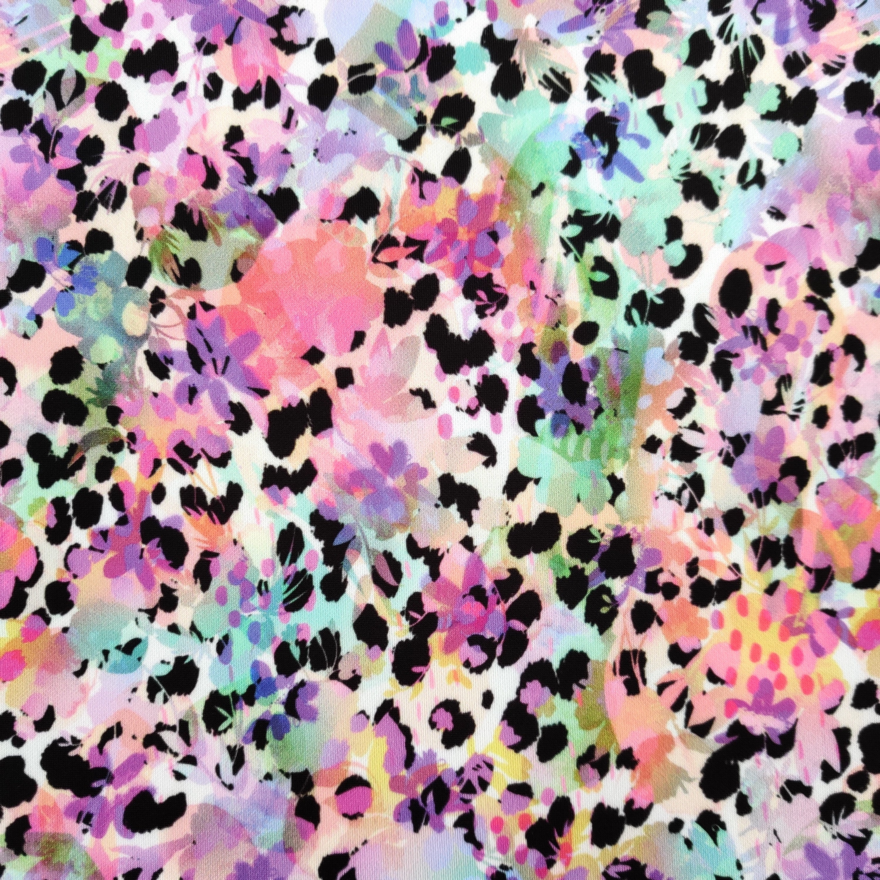 FS556 Watercolours | Fabric | Animal, drape, Fabric, fashion fabric, Floral, Flower, Leopard, maroon, Scuba, sewing, Stretchy | Fabric Styles