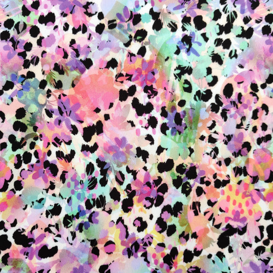 FS556 Watercolours | Fabric | Animal, drape, Fabric, fashion fabric, Floral, Flower, Leopard, maroon, Scuba, sewing, Stretchy | Fabric Styles