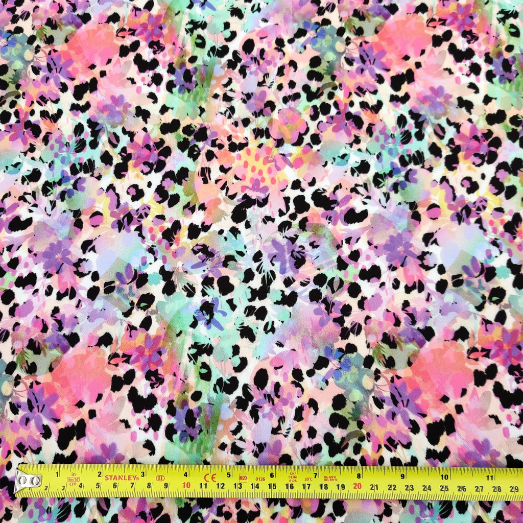 FS556 Watercolours | Fabric | Animal, drape, Fabric, fashion fabric, Floral, Flower, Leopard, maroon, Scuba, sewing, Stretchy | Fabric Styles