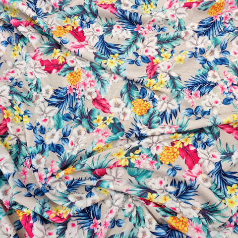 FS532_2 Floral | Fabric | drape, Fabric, fashion fabric, Floral, FS133, Green, jersey, making, Orange, Palm, sale, sewing, spun polyester, Spun Polyester Elastane, stretch, Stretchy, Tropical | Fabric Styles