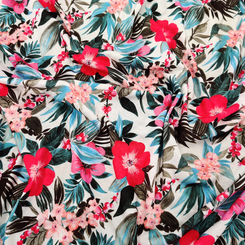 FS531 Floral | Fabric | drape, Fabric, fashion fabric, Floral, jersey, making, sewing, spun polyester, Spun Polyester Elastane, stretch, Stretchy, Tropical | Fabric Styles