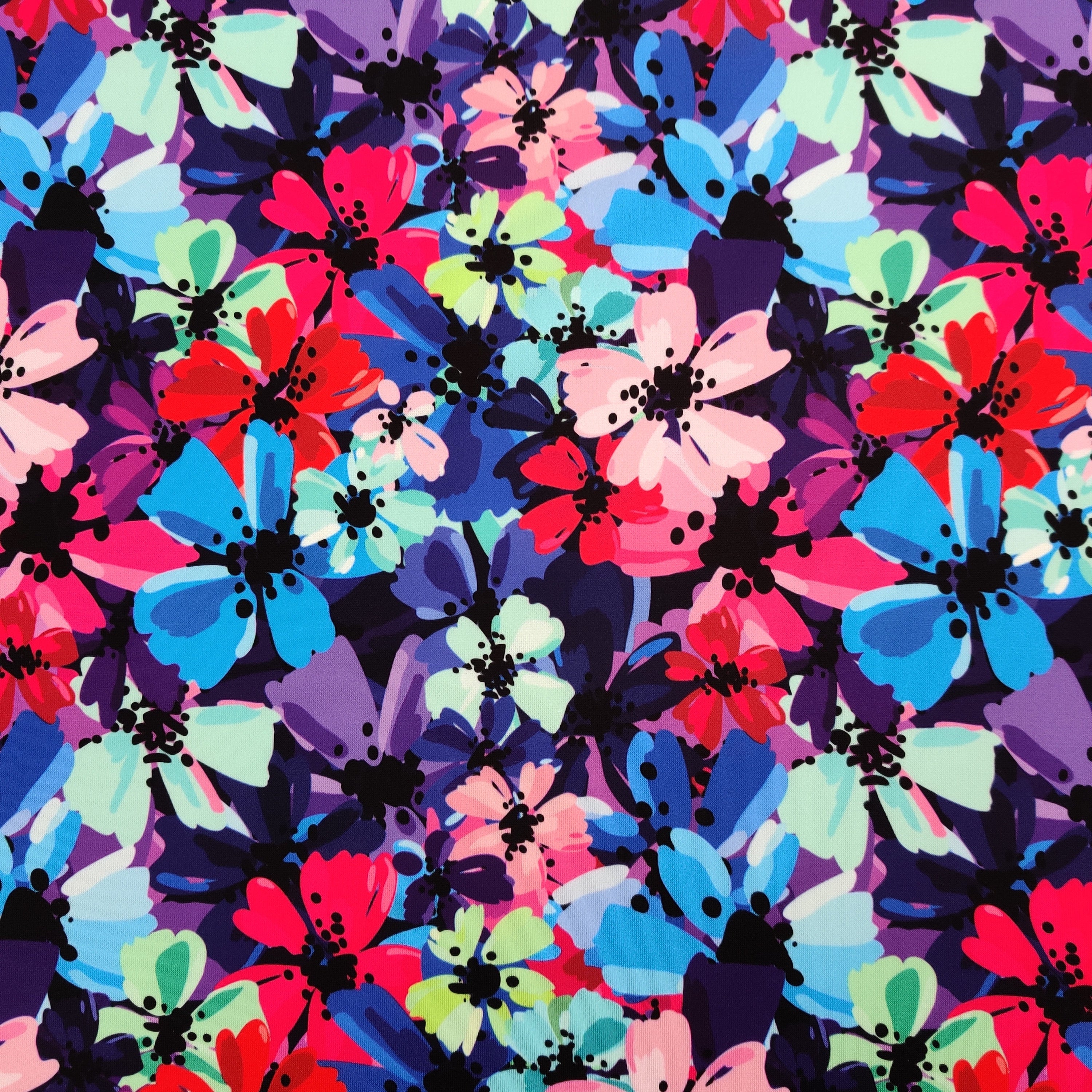 FS569 Watercolour Floral | Fabric | blue, drape, Fabric, fashion fabric, FLORAL, Limited, making, purple, Scuba, sewing, Stretchy, Watercolor, Watercolour | Fabric Styles