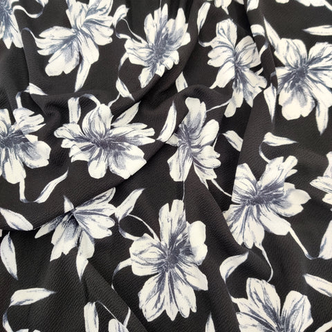 FS588 Black Floral | Fabric | drape, Fabric, fashion fabric, Floral, Flower, Liverpool, Multi Stripe, SALE, sewing, Stretchy, Stripe, Stripes, textured, Waffle | Fabric Styles