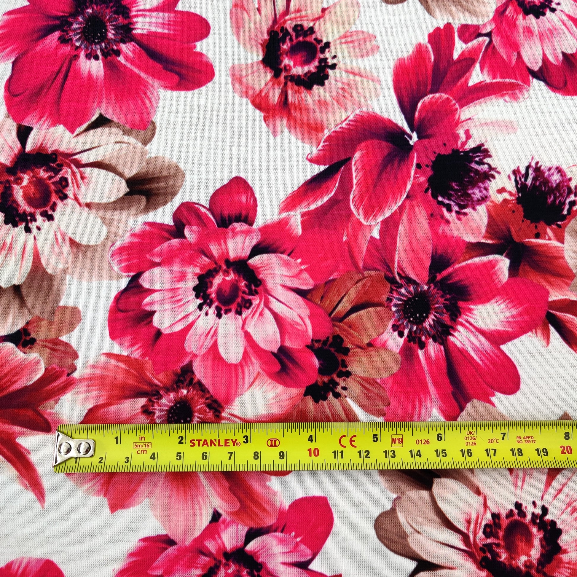 FS558 Pink Flower | Fabric | drape, Fabric, fashion fabric, Floral, jersey, making, sewing, spun polyester, Spun Polyester Elastane, stretch, Stretchy, Tropical | Fabric Styles