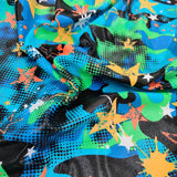 FS607 Blue Pop Stars Poly Spandex Stretch Fabric | Fabric | Bikini, Bra, Cobra, Cycle, drape, Fabric, fashion fabric, Foil, Holo, Lingerie, Mermaid, Nylon Spandex, Plain, Poly Spandex, sewing, Shorts, Snake, Spandex, Stretchy, Swim, Swimming, textured | Fabric Styles