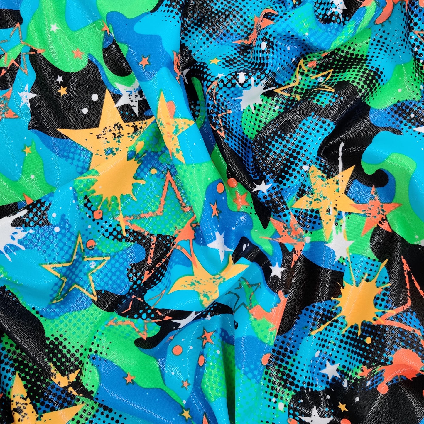 FS607 Blue Pop Stars Poly Spandex Stretch Fabric | Fabric | Bikini, Bra, Cobra, Cycle, drape, Fabric, fashion fabric, Foil, Holo, Lingerie, Mermaid, Nylon Spandex, Plain, Poly Spandex, sewing, Shorts, Snake, Spandex, Stretchy, Swim, Swimming, textured | Fabric Styles