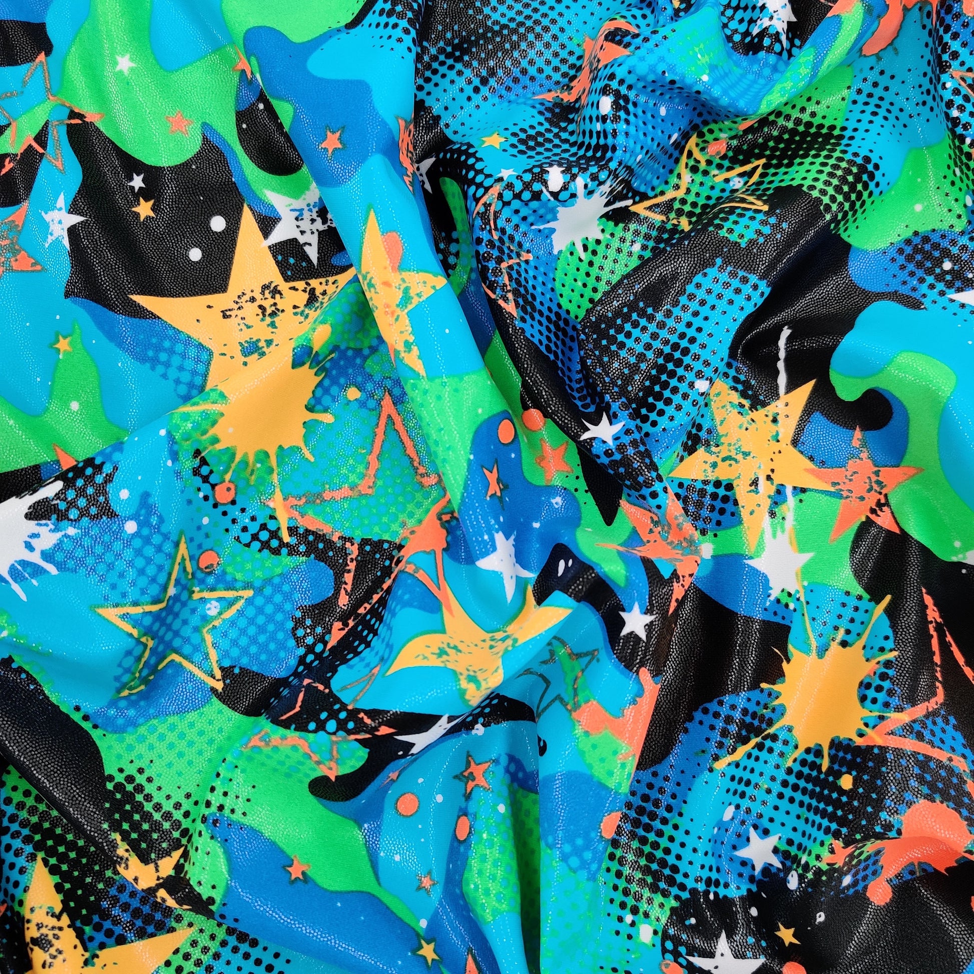 FS607 Blue Pop Stars Poly Spandex Stretch Fabric | Fabric | Bikini, Bra, Cobra, Cycle, drape, Fabric, fashion fabric, Foil, Holo, Lingerie, Mermaid, Nylon Spandex, Plain, Poly Spandex, sewing, Shorts, Snake, Spandex, Stretchy, Swim, Swimming, textured | Fabric Styles