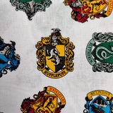 FS635_7 Harry Potter Crests | Fabric | Children, Cotton, Fabric, FS635, Gryffindor, Harry Potter, Houses, Hufflepuff, Logo, Ravenclaw, Slytherin | Fabric Styles