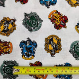 FS635_7 Harry Potter Crests | Fabric | Children, Cotton, Fabric, FS635, Gryffindor, Harry Potter, Houses, Hufflepuff, Logo, Ravenclaw, Slytherin | Fabric Styles