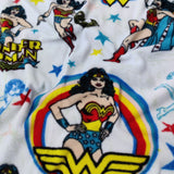 FS662_1 Wonder Woman Fleece Fabric White | Fabric | Brand, Branded, Classic, Classics, DC, drape, Fabric, fashion fabric, jersey, Light blue, making, Poly Fleece, Robot, Sale, sewing, Skirt, Stretchy, super, superhero, Watercolour, White, Wonder Woman | Fabric Styles