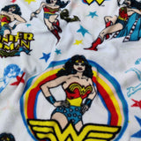 FS662_1 Wonder Woman Fleece Fabric White | Fabric | Brand, Branded, Classic, Classics, DC, drape, Fabric, fashion fabric, jersey, Light blue, making, Poly Fleece, Robot, Sale, sewing, Skirt, Stretchy, super, superhero, Watercolour, White, Wonder Woman | Fabric Styles