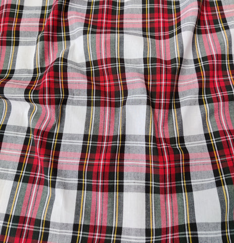 FS660_1 White Tartan Poly Cotton Fabric | Fabric | Check, drape, Fabric, fashion fabric, making, Poly, Poly Cotton, Red, rugby, sewing, Skirt, Squares, Tartan, XMAS | Fabric Styles